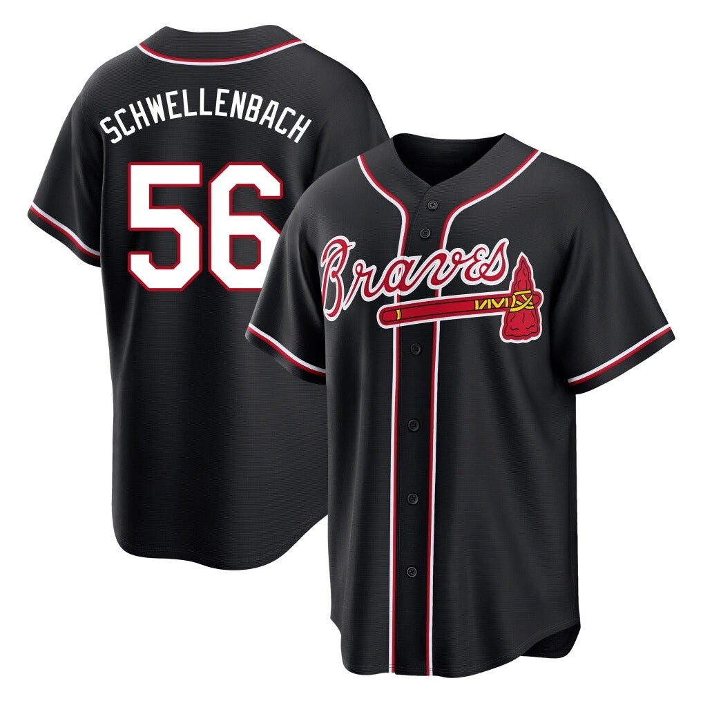 Atlanta Braves #56 Spencer Schwellenbach Player Black Jereymy Fashion Out Game Stitched Jerseys