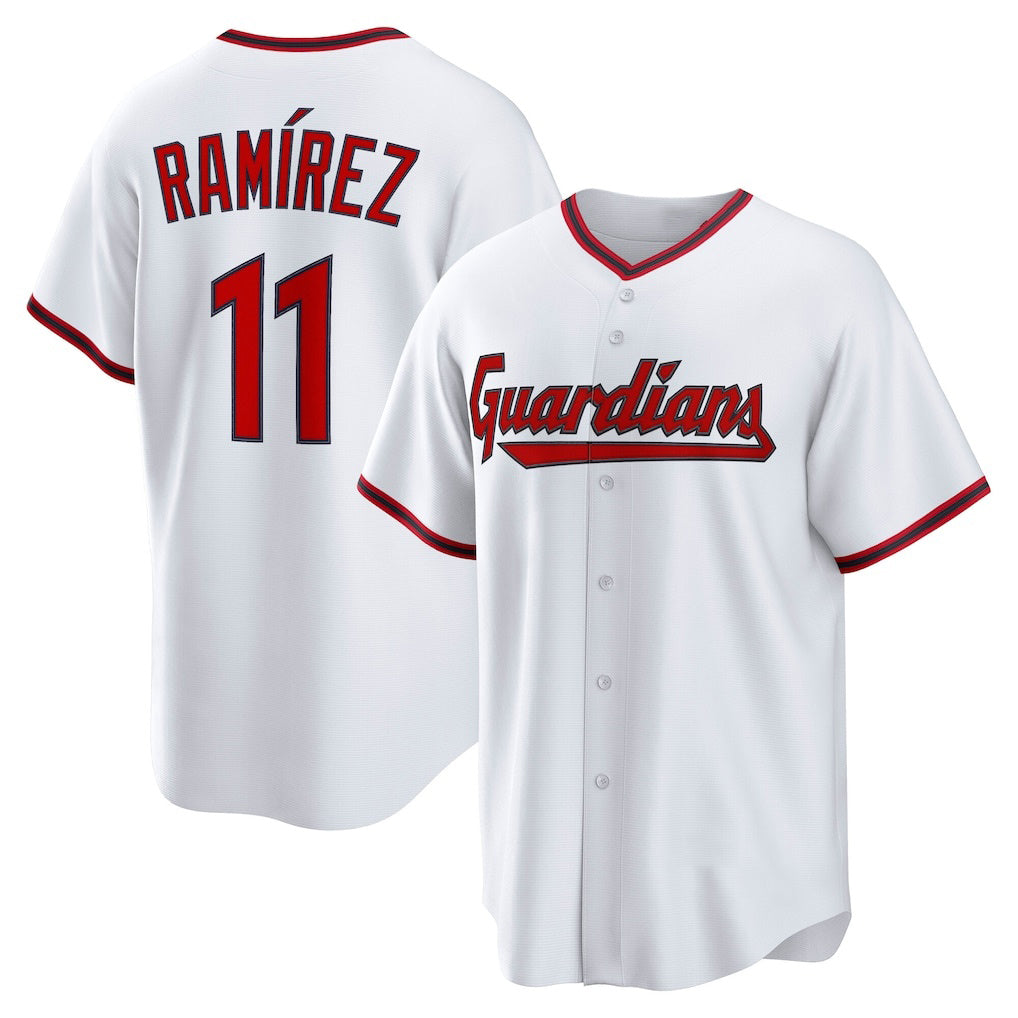 Cleveland Guardians #11 Jos¨¦ Ram¨ªrez White Jereymy Home Replica Jersey