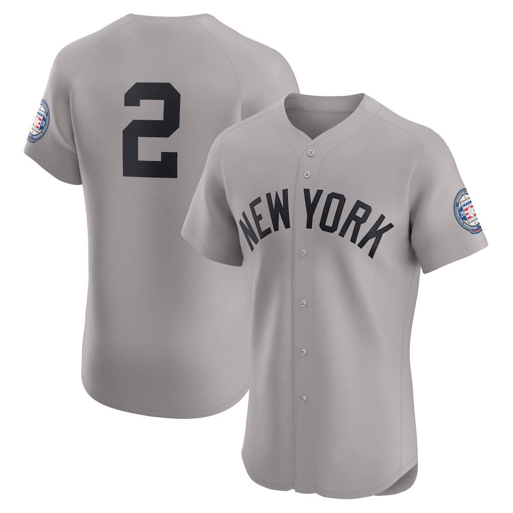 New York Yankees #2 Derek Jeter Gray Jereymy Road 2020 Hall of Fame Induction Patch Elite Player Jersey