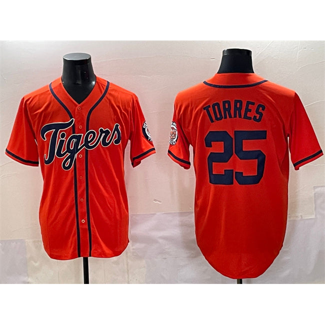 Detroit Tigers #25 Gleyber Torres Orange Jereymy With Patch Vapor Premier Limited Stitched Jersey