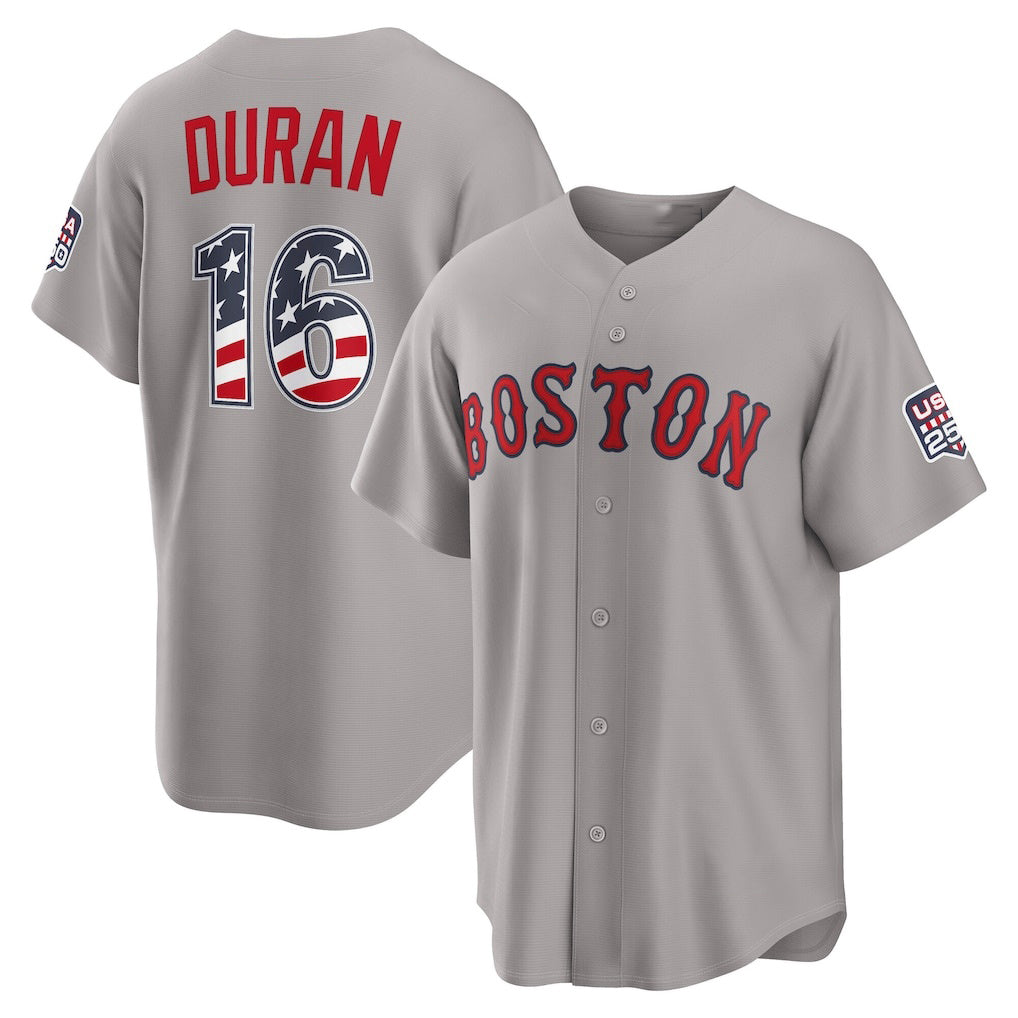 Boston Red Sox #16 Jarren Duran USA 250 Fourth of July Road Stadium Jersey - Gray Jereymy