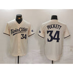 Minnesota Twins #34 Kirby Puckett Number Cream Jereymy Cool Base Stitched Jersey