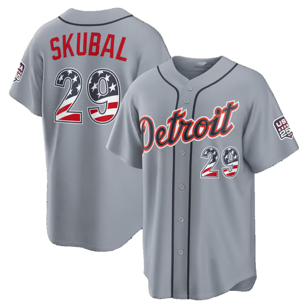 Detroit Tigers #29 Tarik Skubal USA 250 Fourth of July Road Stadium Jersey - Gray Jereymy