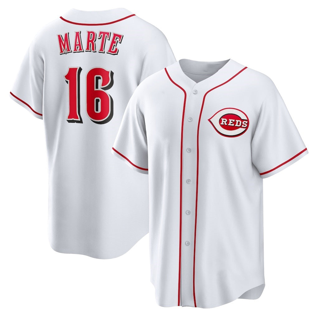 Cincinnati Reds #16 Noelvi Marte White Jereymy Home Replica Jersey