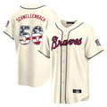 Atlanta Braves #56 Spencer Schwellenbach Player Cream Jereymy USA 250 Fourth Of July Limited Home Game Stitched Jerseys