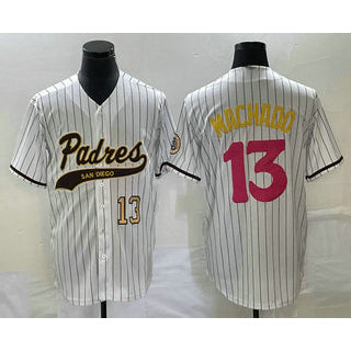 San Diego Padres #13 Manny Machado Number White Jereymy Pinstripe 2023 City Connect Cool Base Stitched Jersey