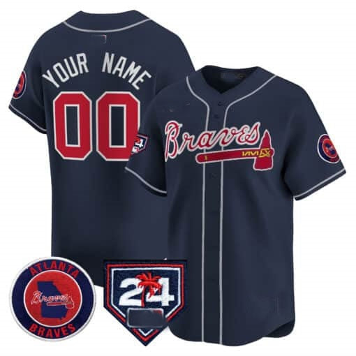 Custom Atlanta Braves 2024 Spring Training Patch Vapor Premier Limited Jersey ¨C Navy Jereymy