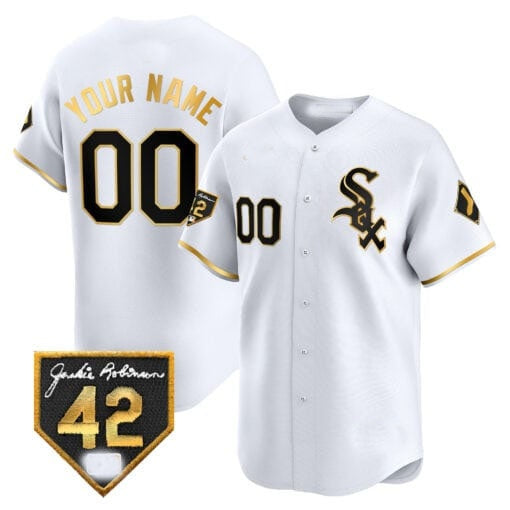 Custom Chicago White Sox 2024 Jackie Robinson Patch Vapor Premier Limited Jersey ¨C White Gold Jereymy