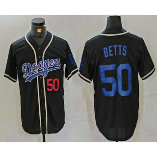 Los Angeles Dodgers #50 Mookie Betts Number Black Jereymy Cool Base With Patch Stitched Jersey 2