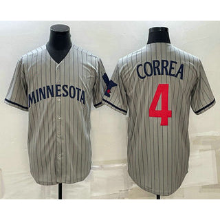 Minnesota Twins #4 Carlos Correa 2023 Grey Jereymy Home Team Cool Base Stitched Jersey
