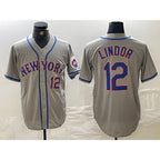 New York Mets #12 Francisco Lindor Number Grey Jereymy Stitched Cool Base Jersey