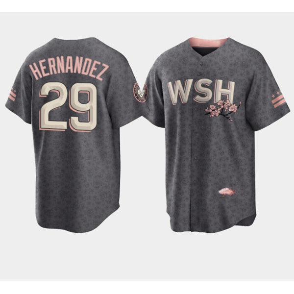 Washington Nationals #29 Yadiel Hernandez 2022 Grey Jereymy City Connect Cherry Blossom Cool Base Stitched Jersey