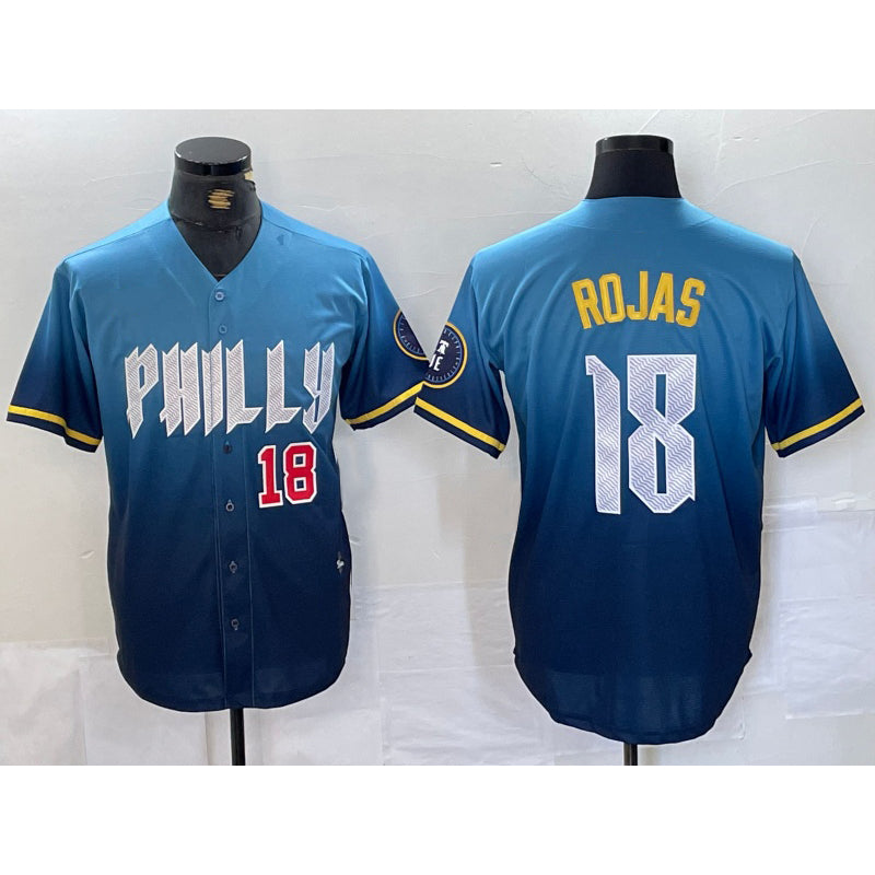 Philadelphia Phillies #18 Johan Rojas Number Blue Jereymy 2024 City Connect Limited Stitched Jersey