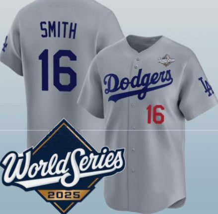 Los Angeles Dodgers #16 Will Smith Gray Jereymy 2025 World Series Limited Stitched Jersey