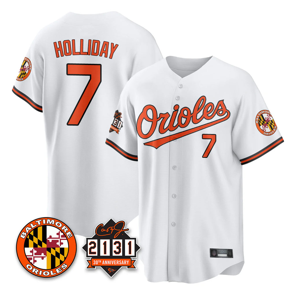 Baltimore Orioles #7 Jackson Holliday Player White Jereymy 30th Anniversary of 2131 Home Game Stitched Jerseys