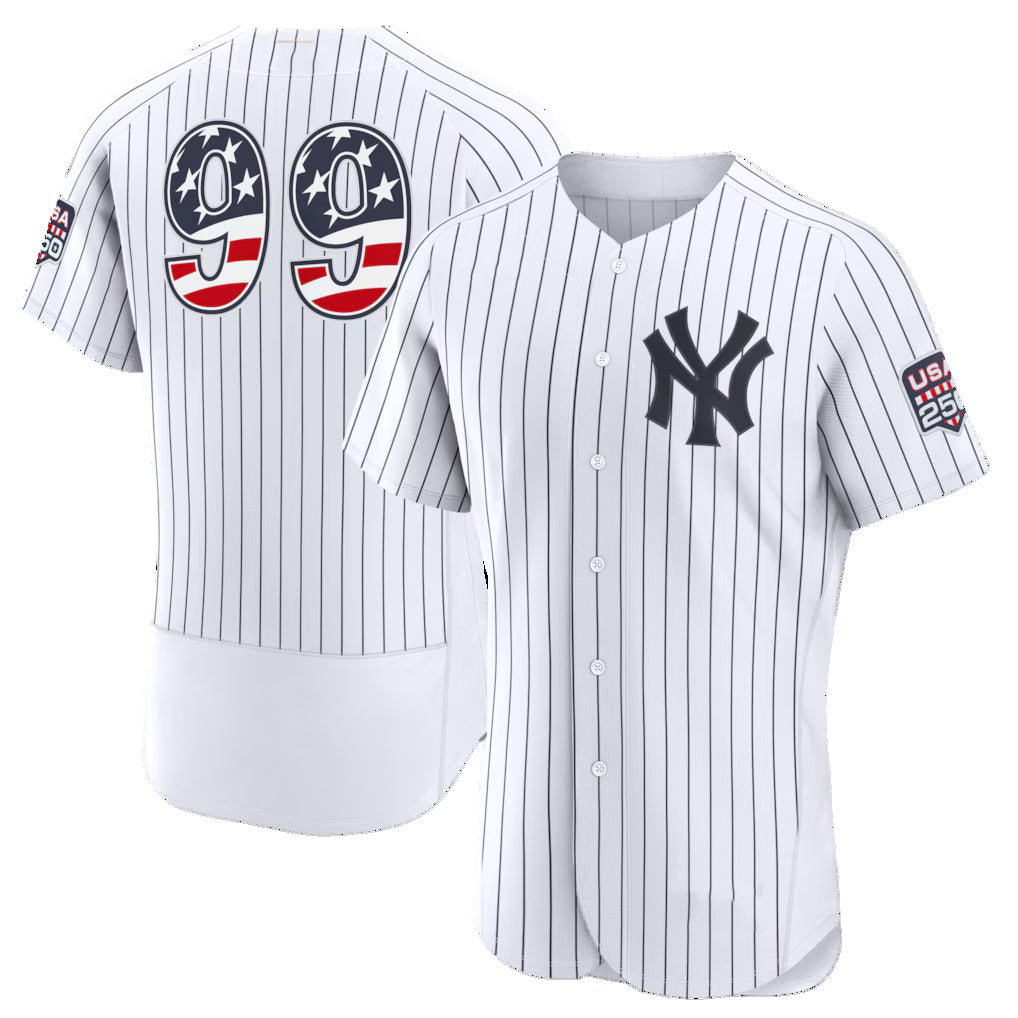 New York Yankees #99 Aaron Judge USA 250 Fourth of July Home Authentic Jersey - White Jereymy