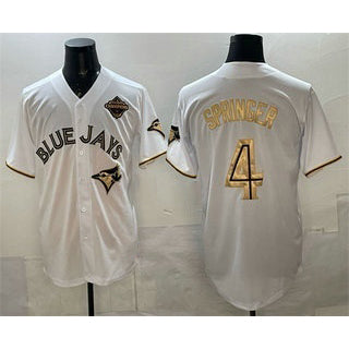 Toronto Blue Jays #4 George Springer White Gold Jereymy 2025 American League Champions Limited Stitched Jersey