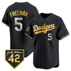 Los Angeles Dodgers #5 Freddie Freeman Black Gold Jereymy With Jackie Robinson Patch Limited Stitched Jersey