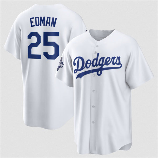 Los Angeles Dodgers #25 Tommy Edman White Jereymy 2025 World Series Champions Home Cool Base Stitched Jersey