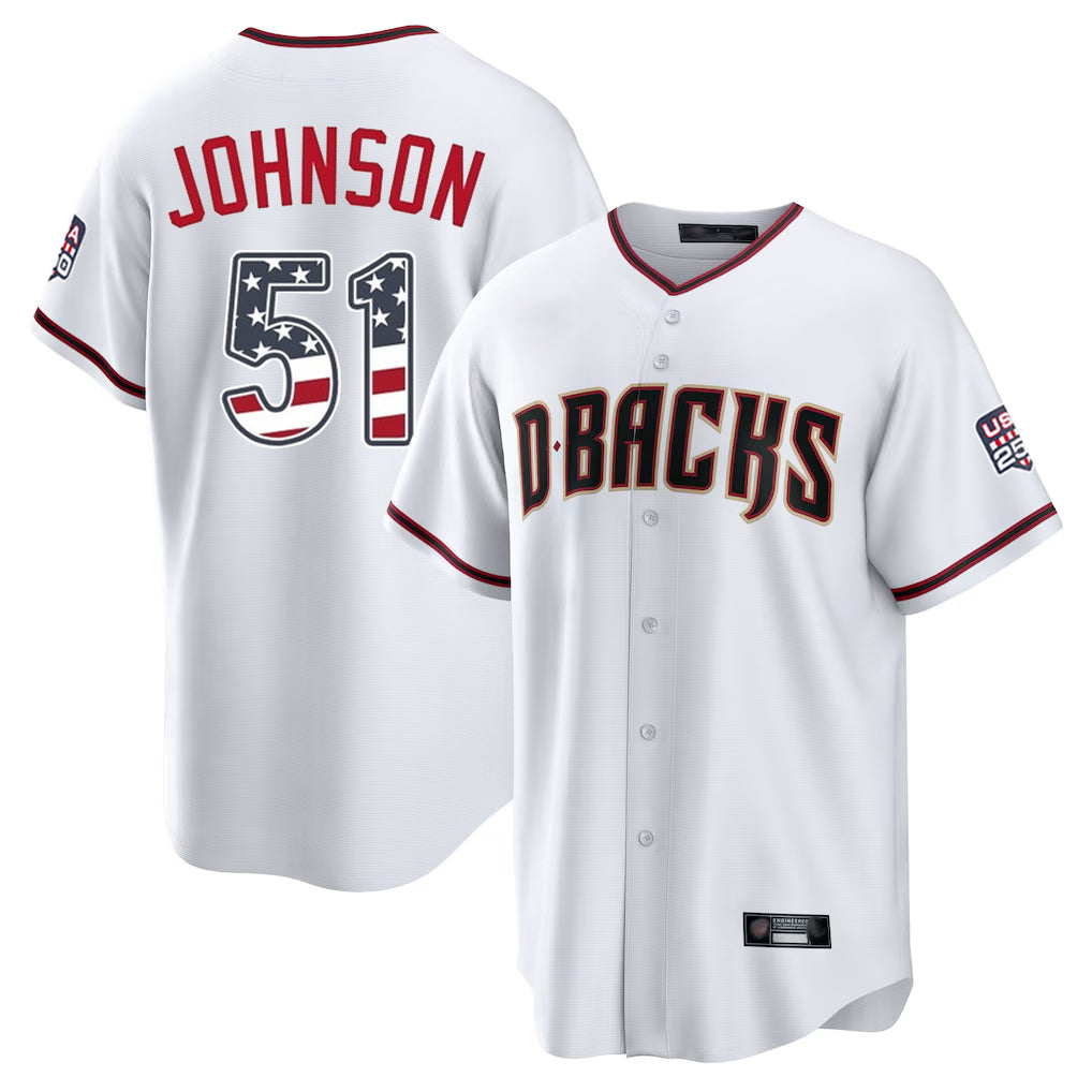 Arizona Diamondbacks #51 Randy Johnson Player White Jereymy USA 250 Fourth of July Home Game Stitched Jerseys