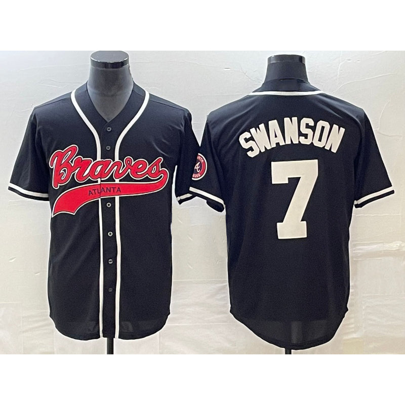 Atlanta Braves #7 Dansby Swanson Black Jereymy Cool Base Stitched Jersey