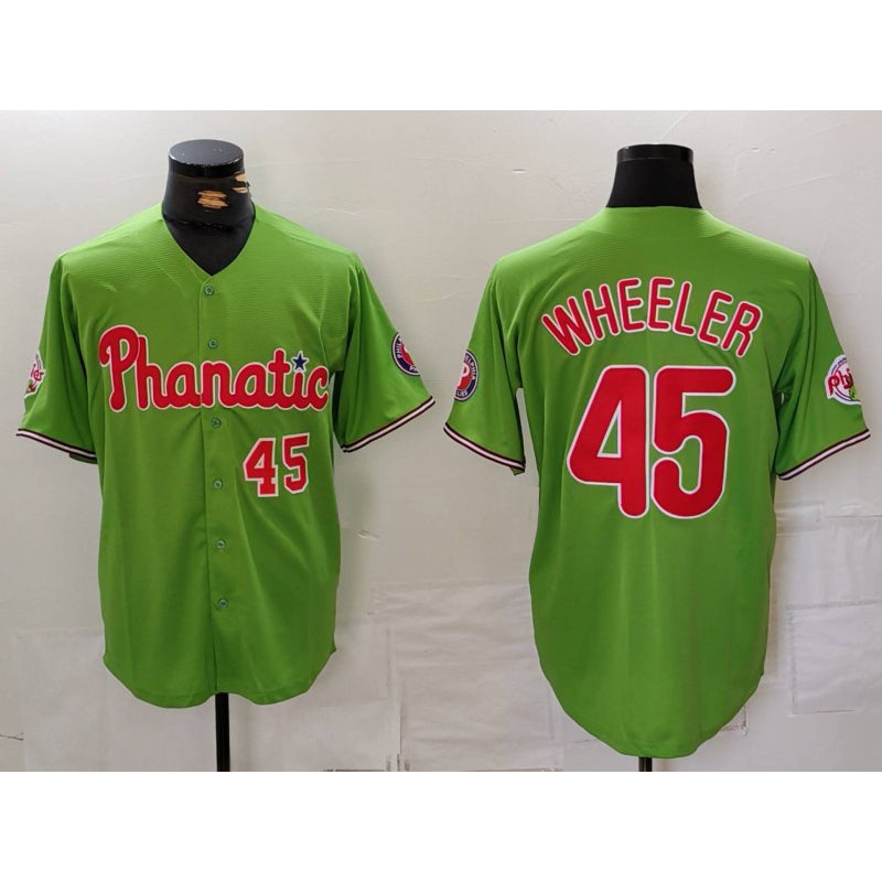 Philadelphia Phillies #45 Zack Wheeler Number Green Jereymy With Patch Stitched Cool BaseJersey