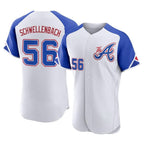 Atlanta Braves #56 Spencer Schwellenbach Player White Jereymy City Connect Limited Elite Home Game Stitched Jerseys