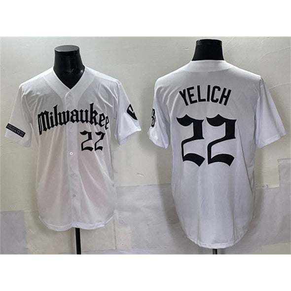 Milwaukee Brewers #22 Christian Yelich White Jereymy 'Gothic 414 Shadows Edition' Vapor Premier Limited Stitched Jersey