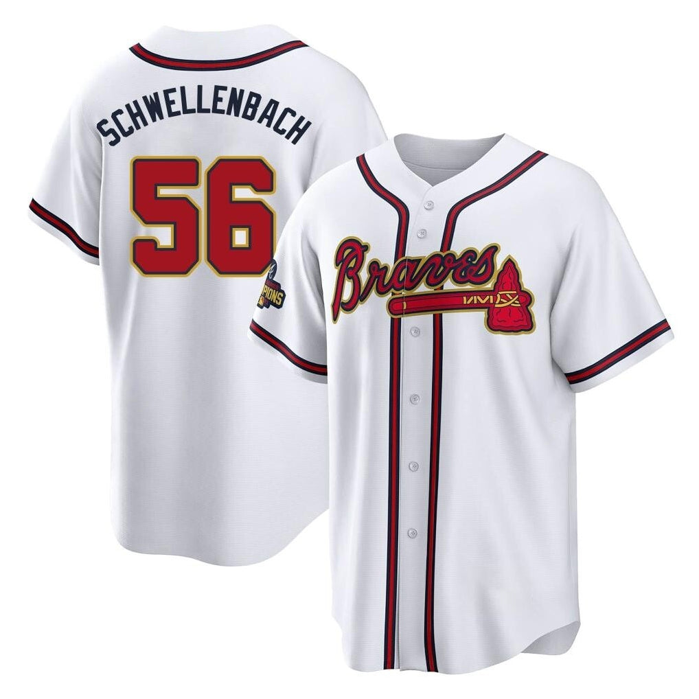 Atlanta Braves #56 Spencer Schwellenbach Player White Gold Jereymy Home Game Stitched Jerseys