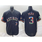 Houston Astros #3 Jeremy Pena Number Black Jereymy Rainbow World Serise Champions Patch Cool Base Stitched Jersey