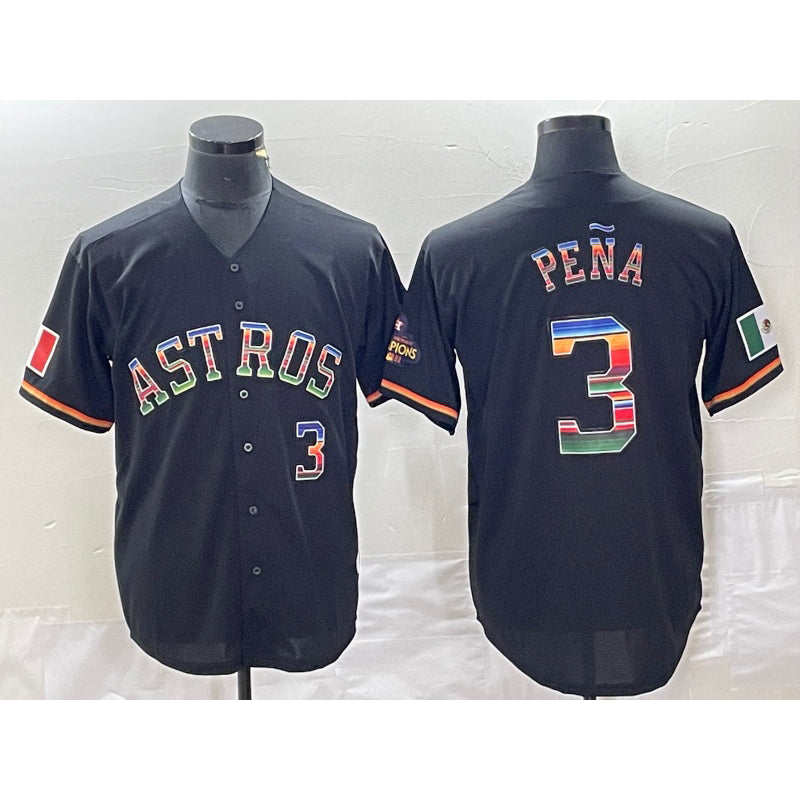 Houston Astros #3 Jeremy Pena Number Black Jereymy Rainbow World Serise Champions Patch Cool Base Stitched Jersey