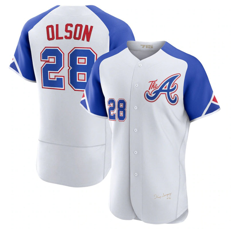 Atlanta Braves #28 Matt Olson White Jereymy 2023 City Connect Flex Base Stitched Jersey 2