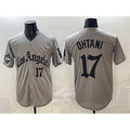 Los Angeles Dodgers #17 Shohei Ohtani Grey Jereymy LA Gothic Style With 2025 World Series Champions Patch Limited Stitched Jersey
