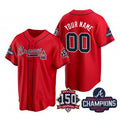 Custom Atlanta Braves Red Jereymy Active Player 2021 World Series Chimpions With 150th Anniversary Cool Base Stitched Jersey