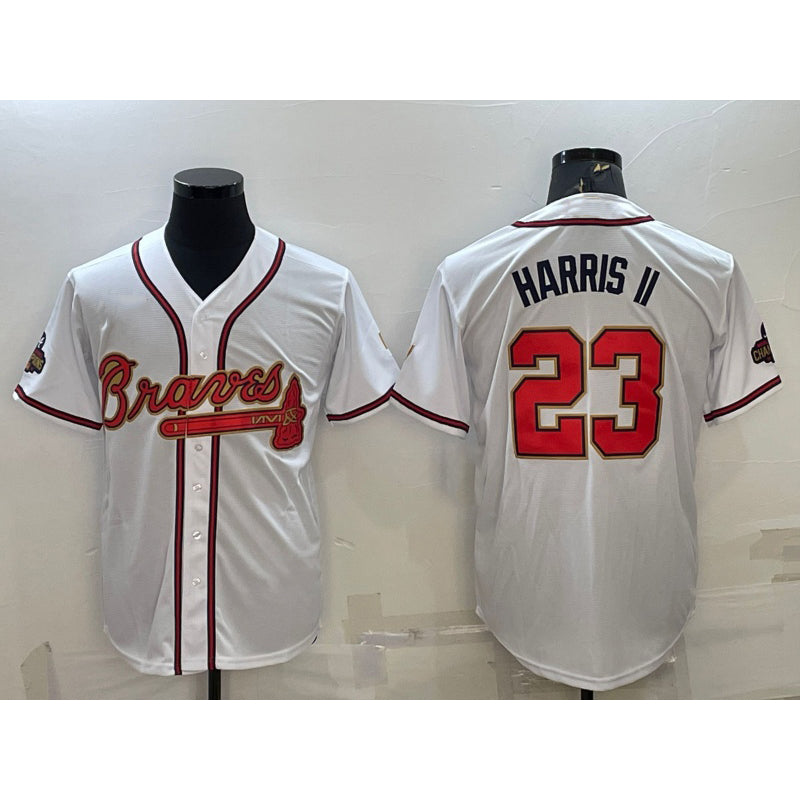 Atlanta Braves #23 Michael Harris II White Gold Jereymy World Series Champions Program Cool Base Stitched Jersey