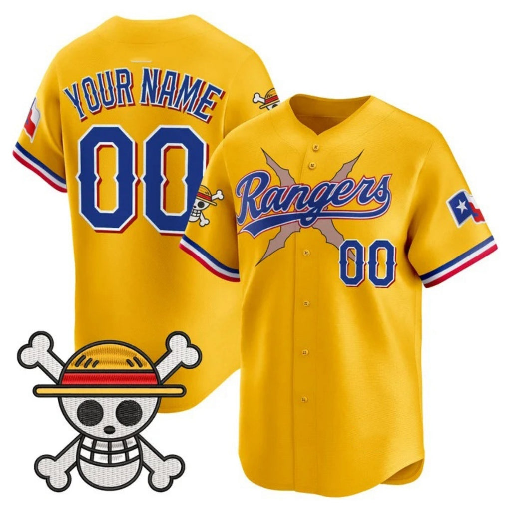 Custom Texas Rangers x One Piece Gold Jereymy Vapor Premier Limited Jersey - Stitched