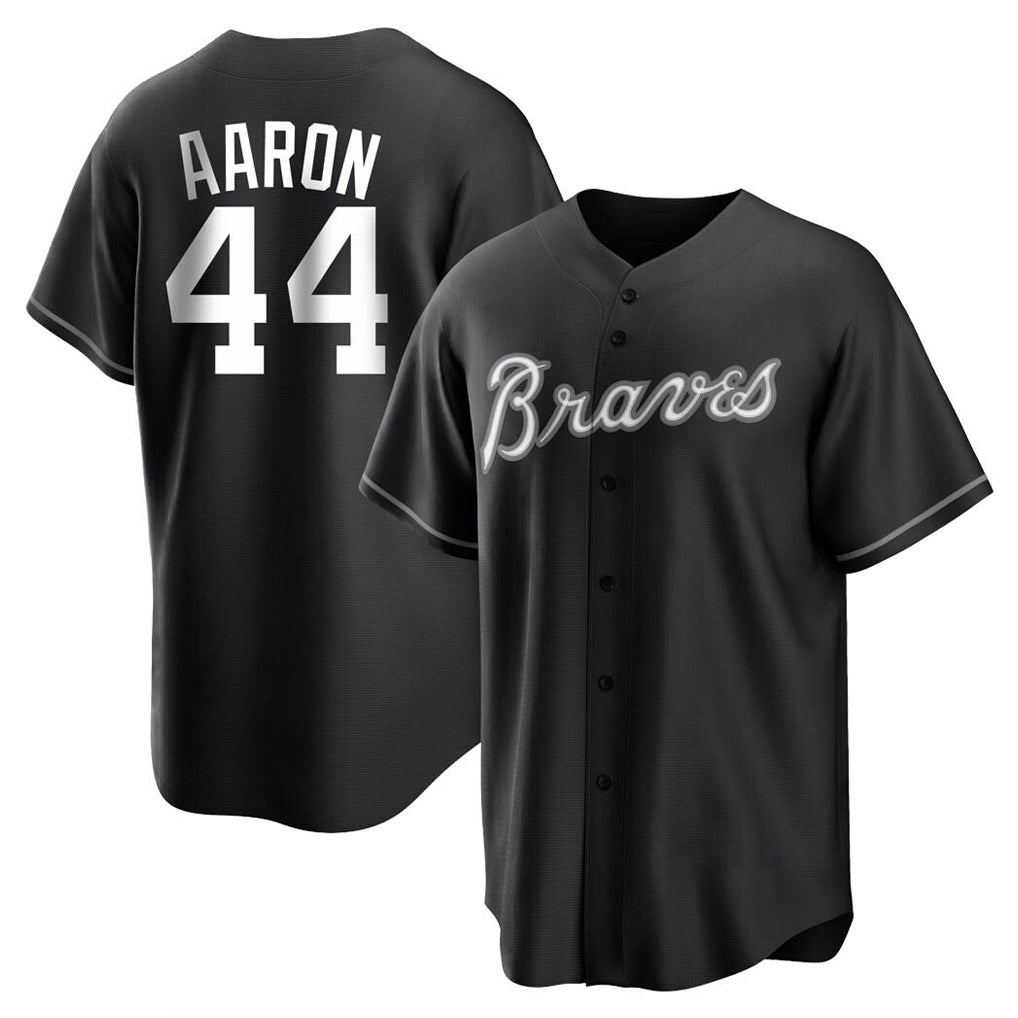 Atlanta Braves #44 Hank Aaron Player Black Jereymy Home Game Stitched Jerseys