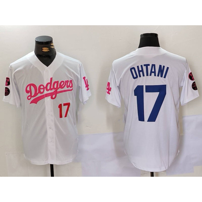 Los Angeles Dodgers #17 Shohei Ohtani White Pink Jereymy Vin & Kobe Patch Stitched Jerseys