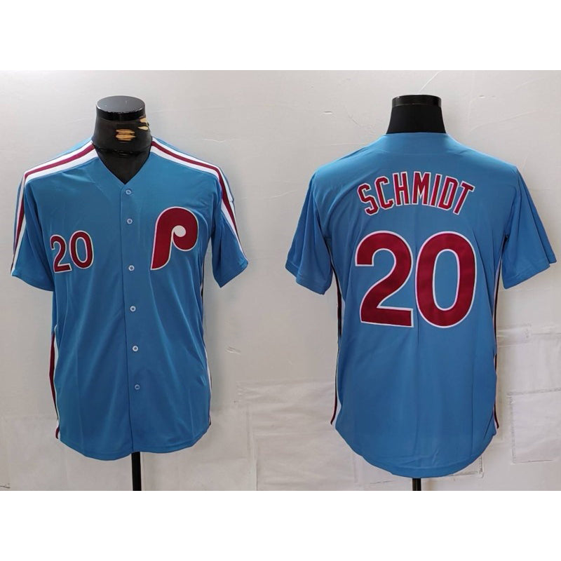 Philadelphia Phillies #20 Mike Schmidt Number Light Blue Jereymy Cooperstown Cool Base Jersey