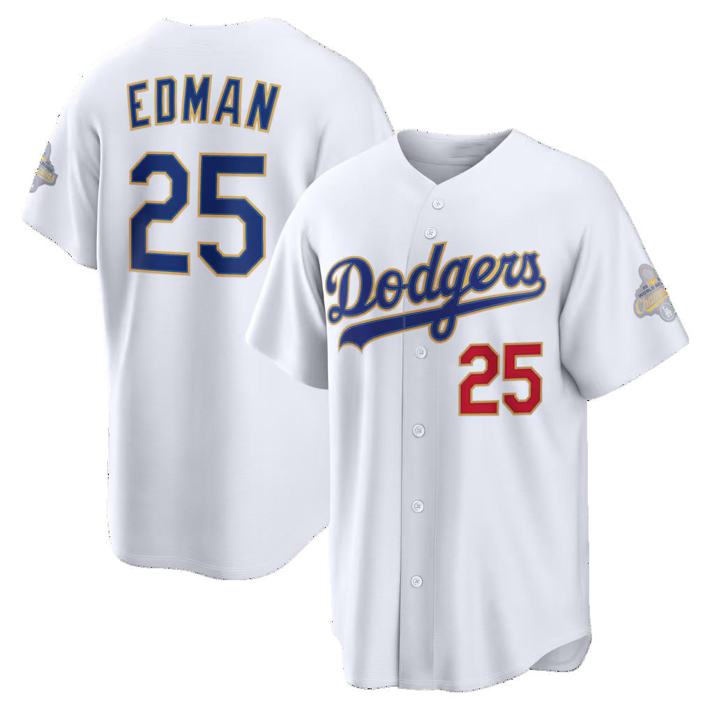 Los Angeles Dodgers #25 Tommy Edman White Jereymy 2026 Gold Collection Stadium Jersey