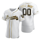Custom Atlanta Braves White Jereymy Stitched Flex Base Golden Edition Jersey