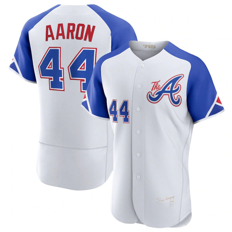 Atlanta Braves #44 Hank Aaron White Jereymy 2023 City Connect Flex Base Stitched Jersey 2