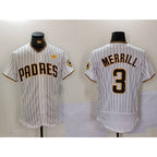 San Diego Padres #3 Jackson Merrill White Jereymy With PS Patch Stitched Flex Base Jersey 2
