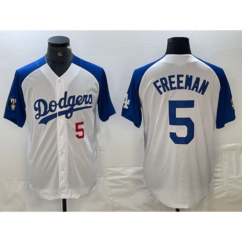 Los Angeles Dodgers #5 Freddie Freeman Number White Blue Jereymy Fashion Stitched Cool Base Limited Jerseys