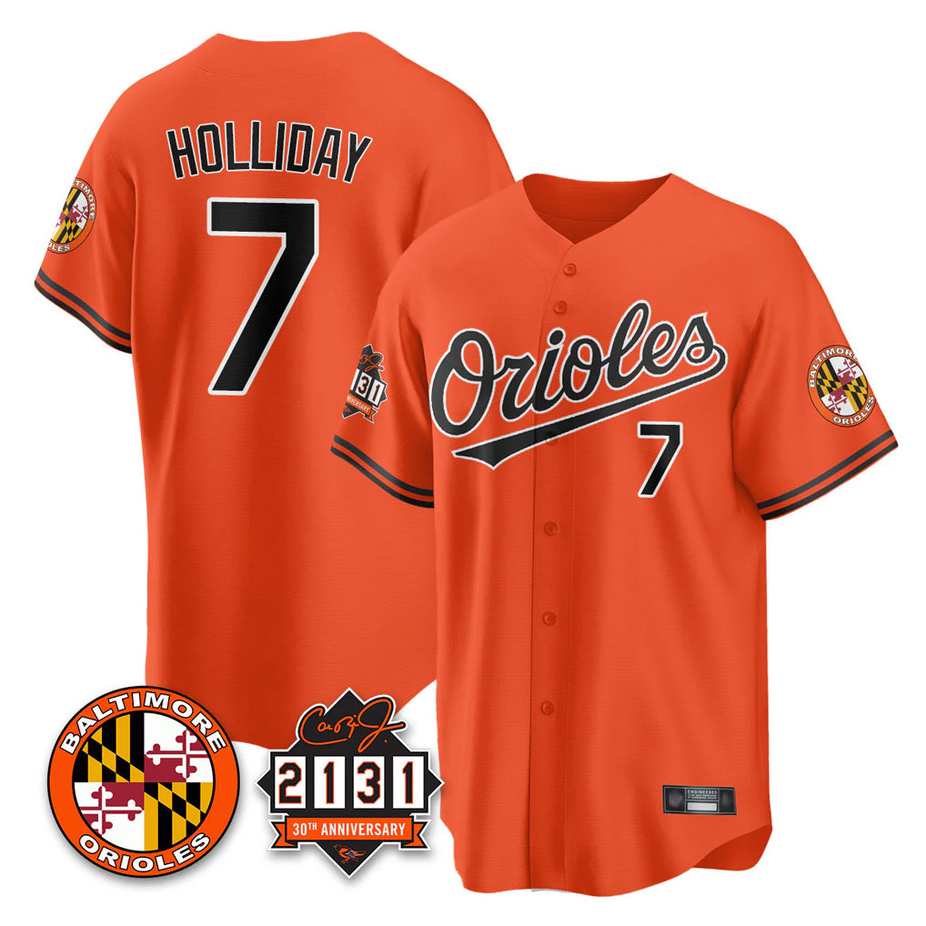 Baltimore Orioles #7 Jackson Holliday Player Orange Jereymy 30th Anniversary of 2131 Home Game Stitched Jerseys