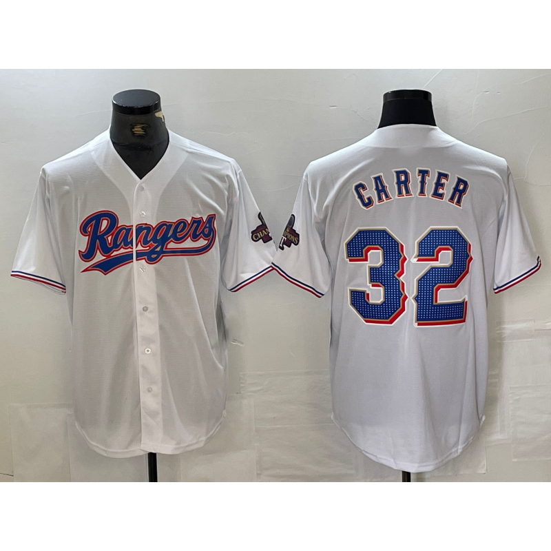 Texas Rangers #32 Evan Carter White Jereymy 2023 World Series Champions Cool Base Jersey