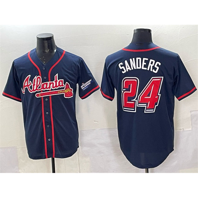 Atlanta Braves #24 Deion Sanders Navy Jereymy 2025 Speedway Classic Alternate Stitched Jersey