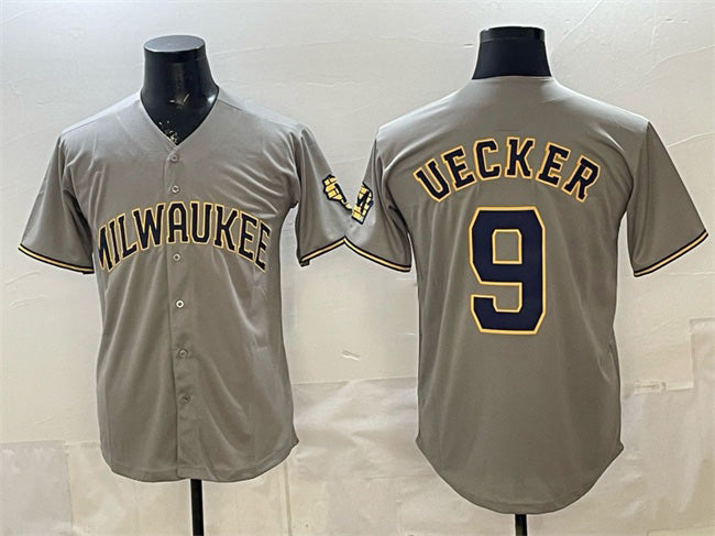 Milwaukee Brewers #9 Bob Uecker Grey Jereymy Home Limited Stitched Jersey