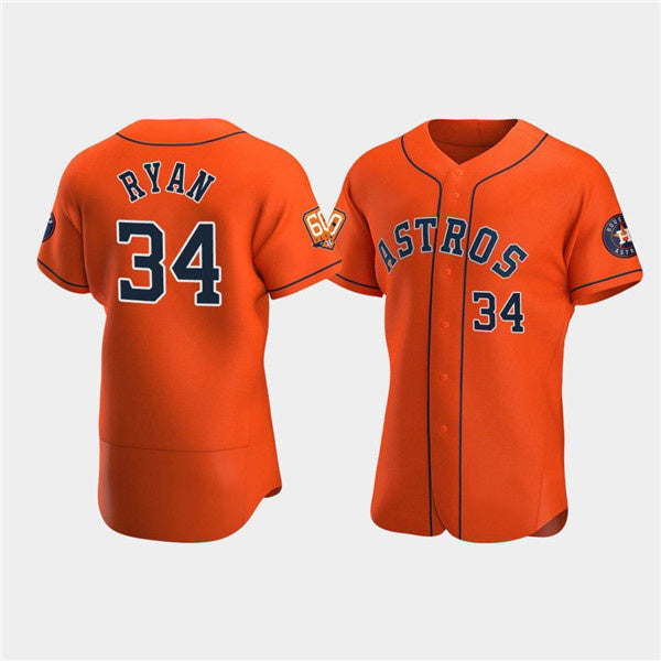 Houston Astros #34 Nolan Ryan Orange Jereymy 60th Anniversary Flex Base Stitched Jersey