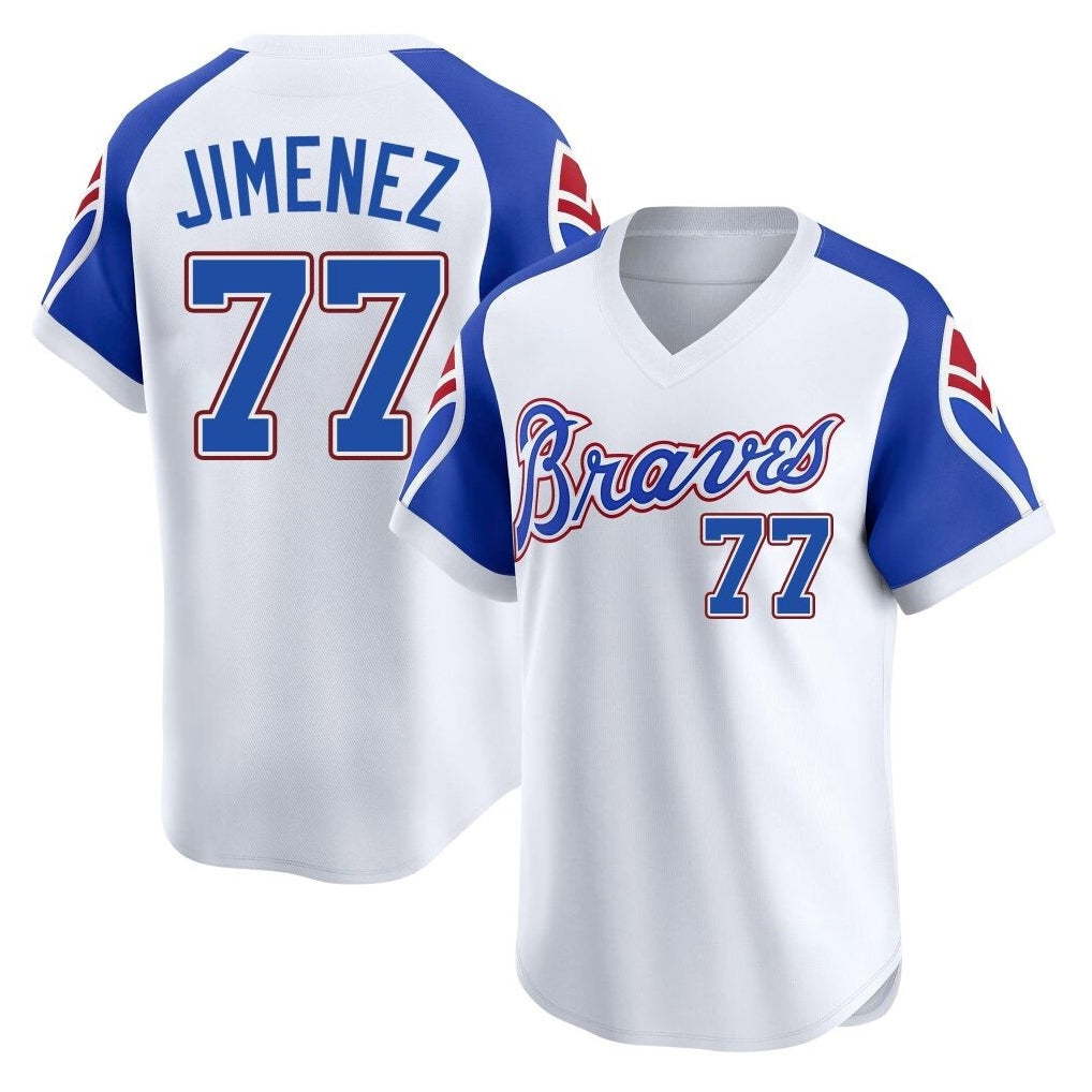 Atlanta Braves #77 Joe Jimenez Player White Jereymy Throwback Cooperstown Collection T-shirt Game Stitched Jerseys